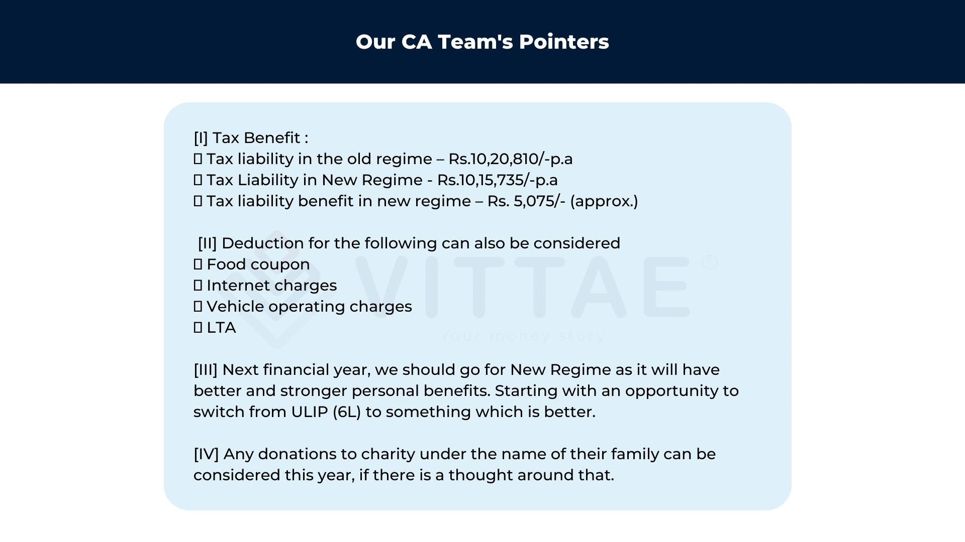 Vittae CA Team Pointers